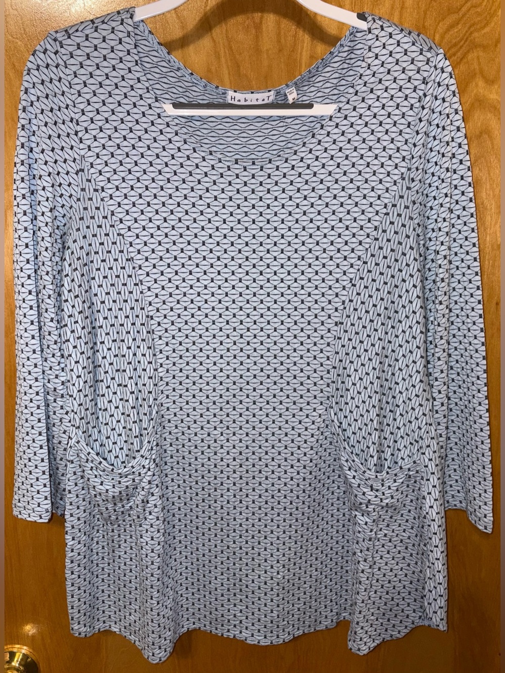 Habitat blue/black textured geometric print knit 3/4 sleeve tunic Size Medium